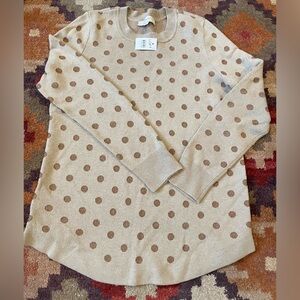 LOFT Beige Polka Dot Crew Neck Sweater
